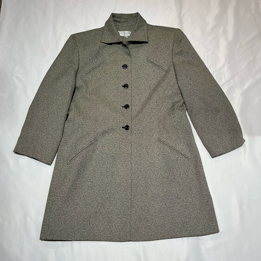 Larry Levine Coat Jacket‎ Womens 16 White Black Houndstooth Button Down Preppy